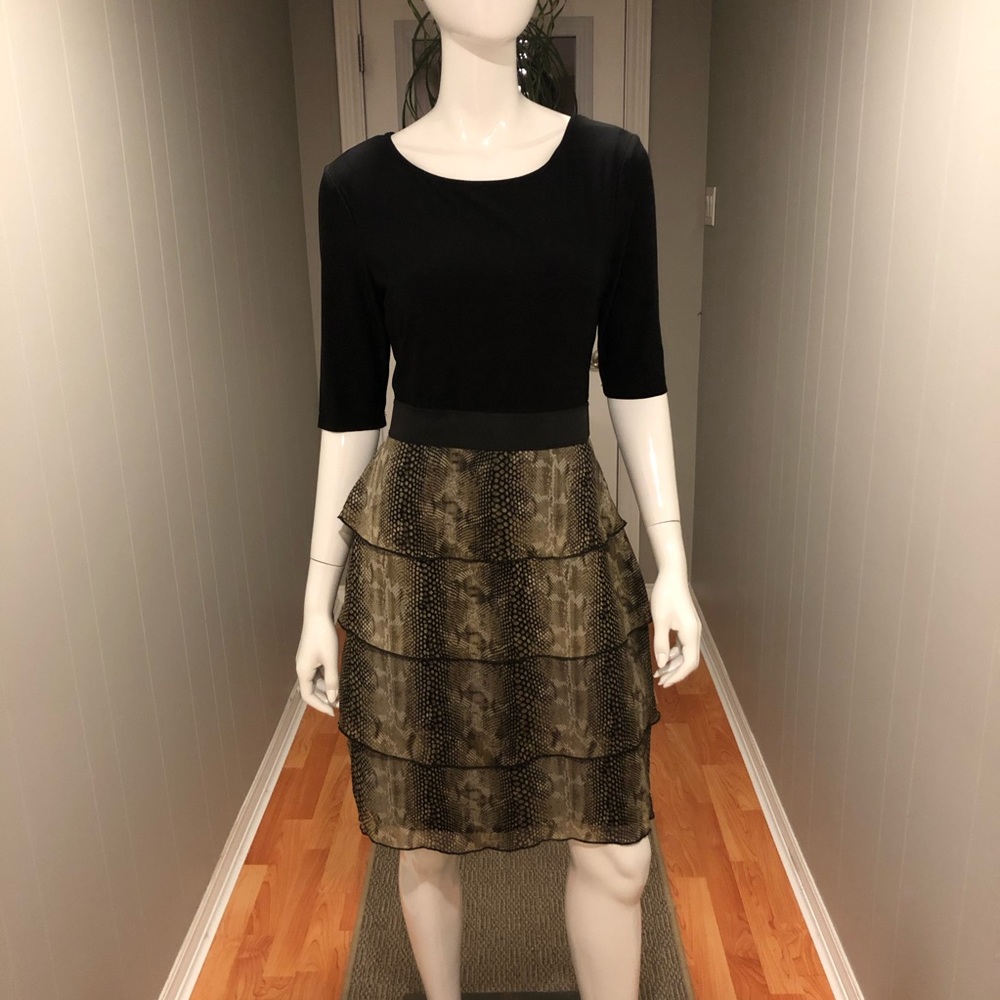 Black Stretch & Chiffon Reptile Print Dress 8 / 10